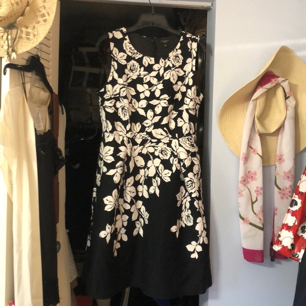 Talbots cotton dress Black with white flowers size 8 petite lined